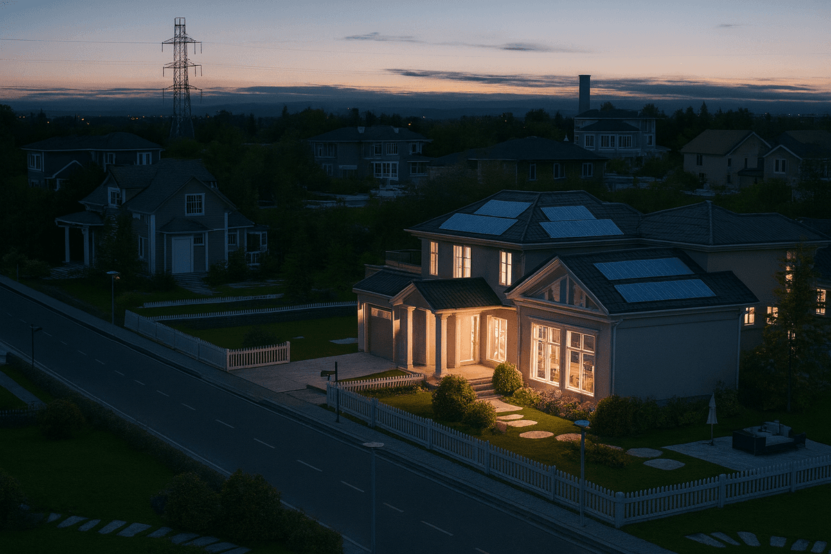 Texas home with solar panels at twilight